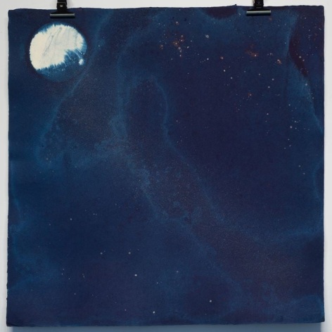 Izayoi (Waning Gibbous) June 6 Day 81 Lockdown (Latitude 40.760131, Longitude -73.980127) 39, 2020, indigo and micronized pure silver on Kozo paper, 39 x 39 inches/99 x 99 cm