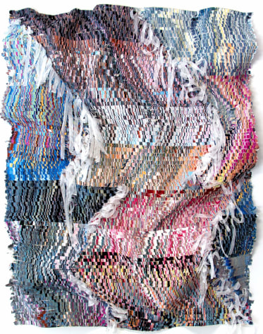 Kenny Nguyen, Endless No. 1, 2022, hand-cut silk fabric, acrylic paint, canvas, mounted on wall, 208 x 165 cm (82 x 65 inches)