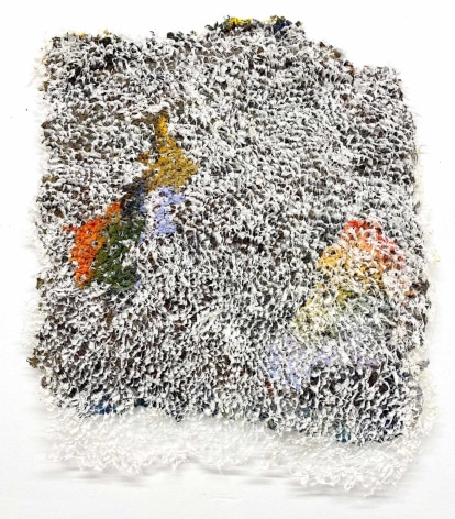 Neha Vedpathak, A crumb for me, 2022, plucked Japanese handmade paper, acrylic paint, thread, acrylic polymer, 17 x 14.5 inches/43.2 x 36.8 cm
