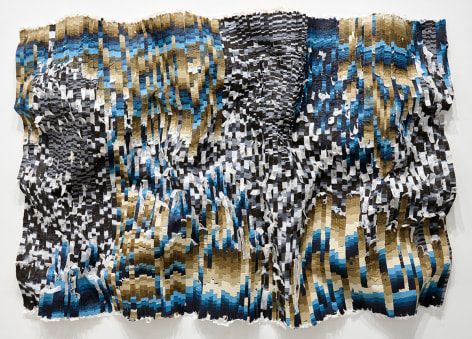 Kenny Nguyen, White Noise Series No. 4 (Diptych 2 of 2), 2025, hand-cut silk fabric, acrylic paint, canvas, mounted on wall, 66 x 43 inches/167.6 x 109.2 cm