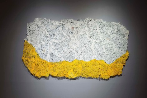 Neha Vedpathak, The minutiae of everyday life (Time), 2021, plucked Japanese handmade paper, acrylic paint, thread, acrylic polymer, 129.5 x 213.4 cm (51 x 84 inches)