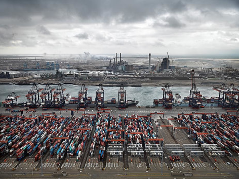 Edward Burtynsky, Container Port, Maasulakte, Rotterdam, The Netherlands, 2011, Chromogenic color print, 48 x 65 inches. Photographs &copy; 2011 Edward Burtynsky