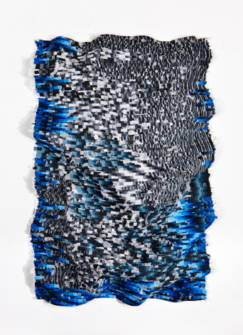 White Noise Series No. 2 (Diptych 2 of 2), 2025, hand-cut silk fabric, acrylic paint, canvas, mounted on wall, 65 x 43 inches/165.1 x 109.2 cm