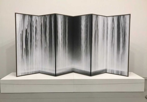 Hiroshi Senju, Falling Water (Byobu Screen), 2013, acrylic and fluorescent pigments on Japanese mulberry paper, 66.1 x 146.5 inches/168 x 372 cm