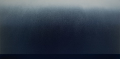 Miya Ando, Indigo Fog, 2020, dye, pigment, resin and urethane on aluminum, 61 x 122 cm (24 x 48 inches)