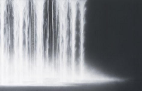 Waterfall, 2020, natural pigments on Japanese mulberry paper mounted on board, 57.25 x 89.5 inches/145.4 x 227 cm