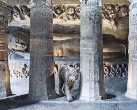 Karen Knorr, Mahasattva’s Sacrifice, Ajanta Caves, 2013, colour pigment print on Hahnemühle Fine Art Pearl Paper, 48 x 60 inches/122 x 152 cm