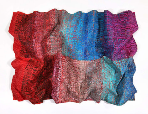 Encounter Series No.51, 2025, hand-cut silk fabric, acrylic paint, canvas, mounted on wall, 71 x 109 inches/180.3 x 276.9 cm