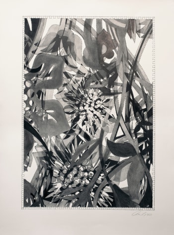 This Old Shade III, 2021, graphite, cutouts and embroidery, 30 x 22 inches/76.2 x 55.9 cm