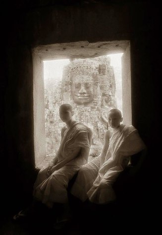 "Monks in a Window, The Bayon", Silver Gelatin Print, 20 x 16"