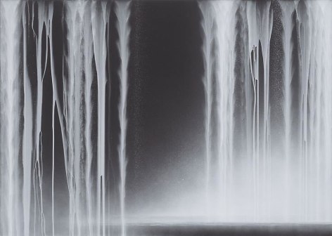 Hiroshi Senju, Falling Water, 2013, Acrylic and fluorescent pigments on Japanese mulberry paper, 63 13/16 x 89 1/2 inches © 2013 Hiroshi Senju