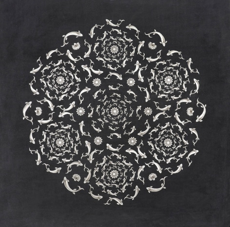 Olivia Fraser, The Churning, 2022, stone pigment, Arabic gum and platinum leaf on handmade paper, 89 x 89 cm (35 x 35 inches)