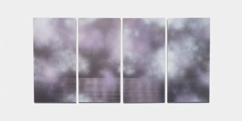 Miya Ando, Tasogare Fuji-Iro (Twilight Wisteria-Colored) April 14 2023 7:32 PM, 2023, micronized pure silver, pigment, urethane, resin, aluminum, 122 x 244 cm (49 x 96 inches)