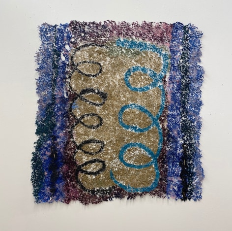 Neha Vedpathak, Two Loops, One Body, 2021, plucked Japanese handmade paper, acrylic paint, thread, acrylic polymer, 68.6 x 63.5 cm (27 x 25 inches)