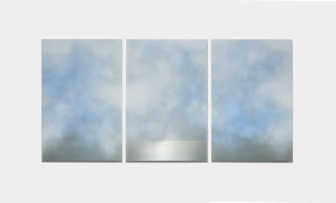 Chou-un (Clouds That Resemble A Flock Of Birds In The Sky) October 12 2023 6:55 AM NYC, 2023, micronized pure silver, pigment, resin and urethane on aluminum, 36 x 72 inches/91.4 x 183 cm