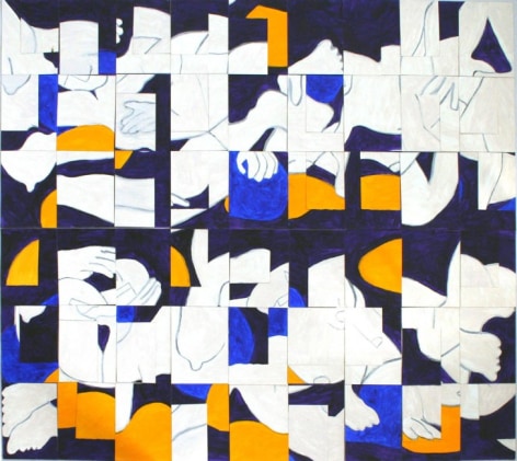 Configurations - Blue and Orange, acrylic on paper, 60 x 66 inches