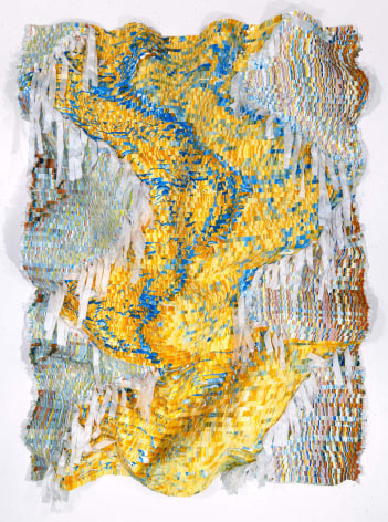 Kenny Nguyen, Infinity Series No. 22, 2024, hand-cut silk fabric, acrylic paint, canvas, mounted on wall, 71 x 54 inches/180.34 x 137.16 cm