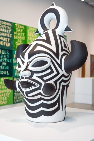 Virgil Ortiz, Qui, Recon Watchman, 2023, glazed raku ceramic, 111.8 x 88.9 x 66 cm (44 x 35 x 26 inches)