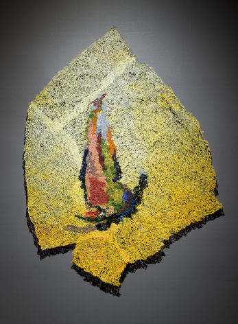 Untitled, 2021, plucked Japanese handmade paper, acrylic paint, thread, acrylic polymer, 57 x 42 inches/145 x 107 cm