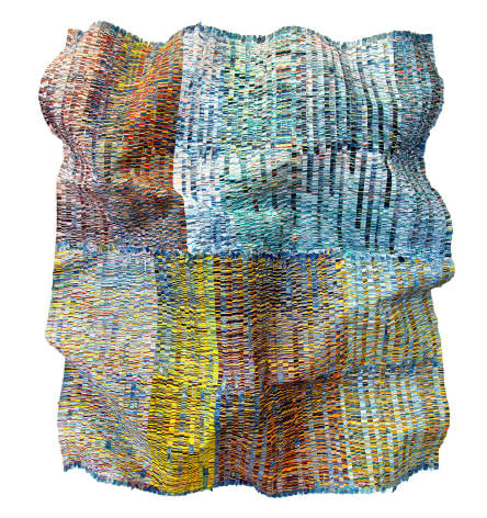 Kenny Nguyen, Encounter Series No. 18, 2023, hand-cut silk fabric, acrylic paint, canvas, mounted on wall, 177.8 x 152.4 cm (70 x 60 inches)