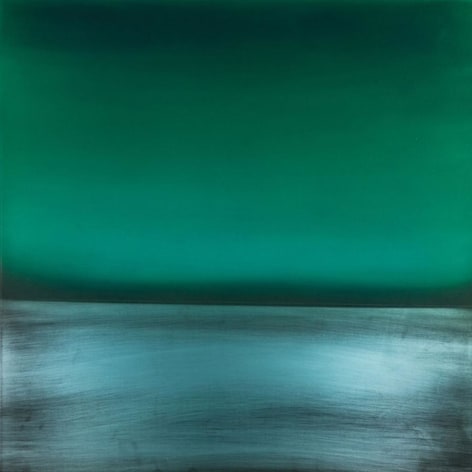 Miya Ando, Ephemeral Green, 2013, Dye, pigment, lacquer, resin on aluminum plate, 36 x 36 inches