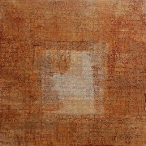 Yousef Ahmad, Untitled, 2009, thread, varnish, paint and paper laid on canvas, 71 x 71 inches