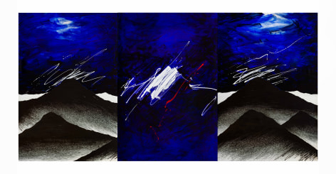 Lost in the Mountains 2, 2022, acrylic, pen and varnish on canvas, 59.1 x 118.1 inches/150 x 300 cm