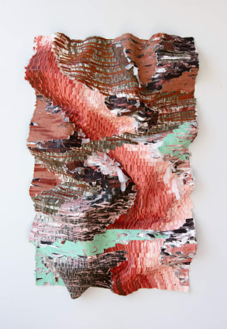 The Eruption Series No.3, 2024, hand-cut silk fabric, acrylic paint, canvas, mounted on wall, 60 x 38 inches/152.4 x 96.5 cm