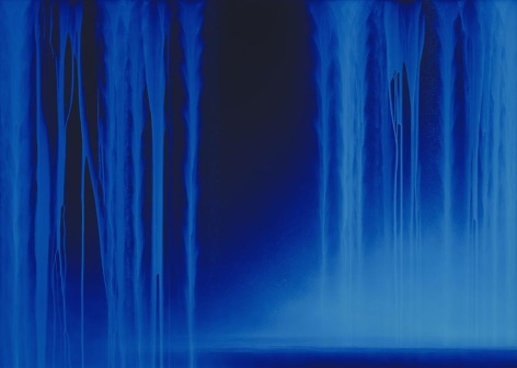 Hiroshi Senju, Falling Water, 2013, Acrylic and fluorescent pigments on Japanese mulberry paper, 63 13/16 x 89 1/2 inches © 2013 Hiroshi Senju