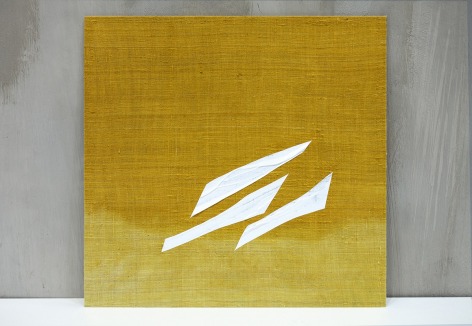 Ricardo Mazal, Gashe 2 (Yellow 2), 2023, acrylic on natural and hand-dyed silk mounted on aluminum panel, 45.7 x 48.3 cm (18 x 19 inches)