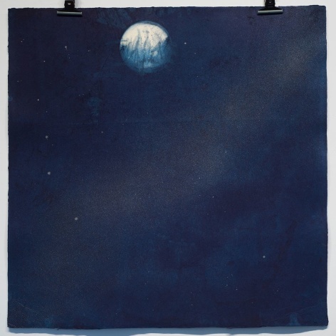 Miya Ando, Tachimachizuki (Stand and Wait for the Moon/Waning/Gibbous) April 10, 2020, Day 25 Lockdown (Latitude 40.760131, Longitude -73.980127) 39, 2020, indigo and micronized silver on Kozo paper
