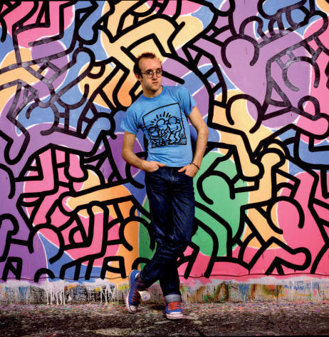 Keith Haring Standing in Front of Painting (#2), New York City, 1985, Archival Pigment Print