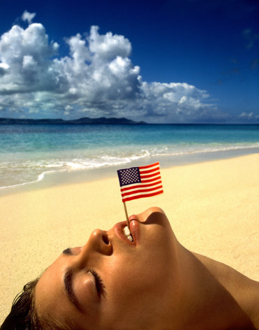 Cindy Crawford with Flag, U.S. Virgin Islands, 1993