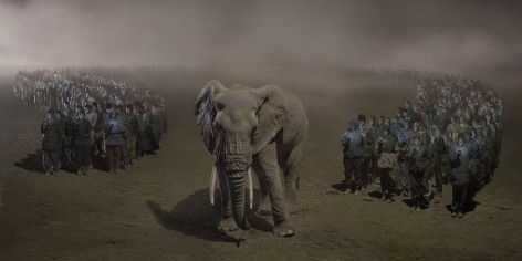River of People with Elephant At Night, 2018, Archival Pigment Print