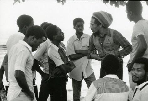 Bob Marley (talking with large group under tree), Silver Gelatin Photograph