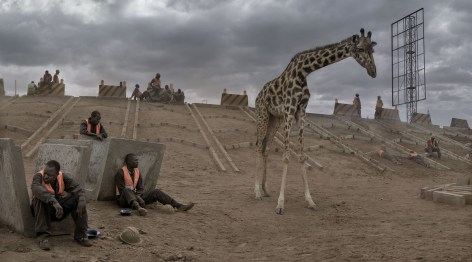 Highway Construction with Giraffe &amp;amp; Workers, 2018, Archival Pigment Print