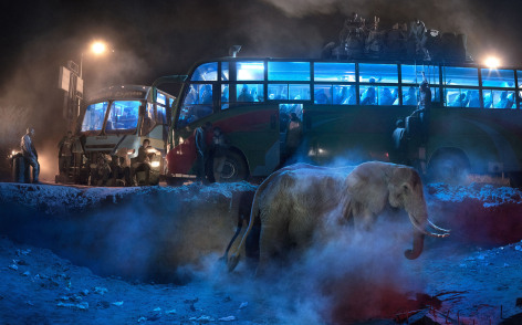 Bus Station with Elephant in Dust, 2018, Archival Pigment Print