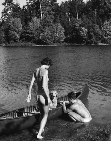 Marielle, Rob and Little Bear, Upper St. Regis, Adirondack Park, New York, 1989, Silver Gelatin Photograph, Ed. of 10