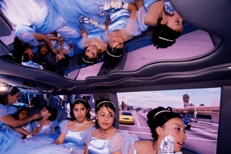 Ruby and her damas (maids of honor) ride from church to the reception for Ruby&#039;s quincea&ntilde;era, Huntington Park, 2001. It was a struggle for Ruby&#039;s parents to cover the $16,000 cost of the event., Archival Pigment Print
