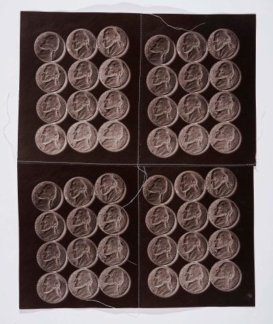 Coins Nickels, 1995, Silver Gelatin Photograph Collage with fiber strand