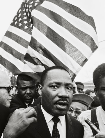 Martin Luther King Jr. (with Flag), Selma March, 1965, Silver Gelatin Photograph