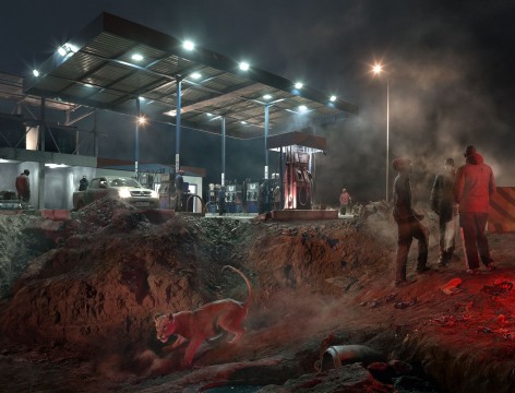 Petrol Station with Lioness, 2018, Archival Pigment Print