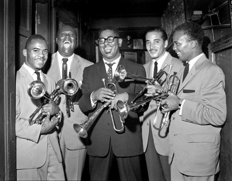 Herman Leonard, Dizzy Gillespie, Joe Gordon, Quincy Jones, E.V. Perry, Carl Warwick, New York, 1955