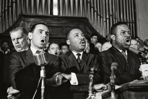 King and Abernathy Sing &quot;We Shall Overcome,&quot; Brown Church, Selma, 1965, Silver Gelatin Photograph