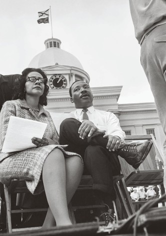 Coretta Scott King &amp;amp; Martin Luther King, Jr on stage at the Montgomery capitol building, March 25, 1965, Silver Gelatin Photograph