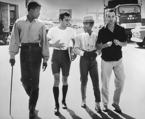 Sidney Poitier, Tony Curtis, Sammy Davis Jr., and Jack Lemmon Walking on Studio Lot, n.d., Silver Gelatin Photograph
