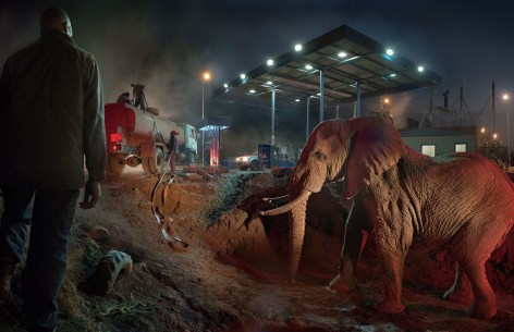 Petrol Station with Elephant &amp;amp; Water Truck, 2018, Archival Pigment Print