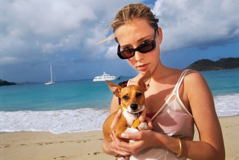 Andrea, 19, a student at Georgetown, on the beach with her dog, Nugget, St. Barth&eacute;lemy, Archival Pigment Print