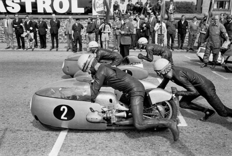 Start Line with Sidecar Racers Rolling, Isle of Man TT, 1967, 17 x 22 Archival Pigment Print