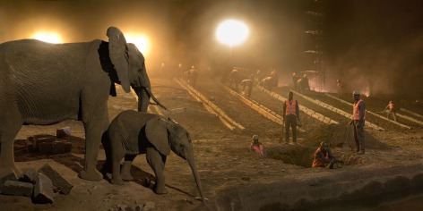 Highway Construction with Elephants &amp;amp; Workers (The Grave), 2018, Archival Pigment Print